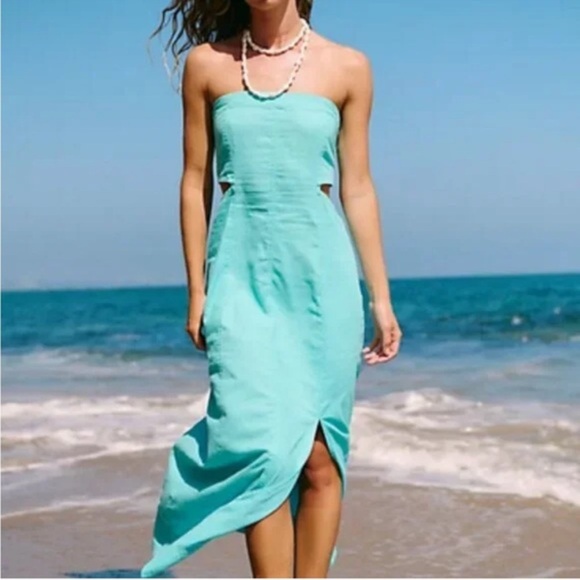 Free People Ciao Linen Midi Tube Pull-On Button Cutout Sleeveless Dress … - Picture 1 of 11